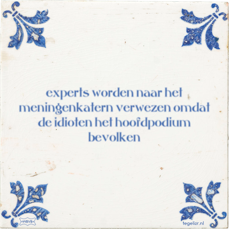experts worden naar het meningenkatern verwezen omdat de idioten het hoofdpodium bevolken - Online tegeltjes bakken