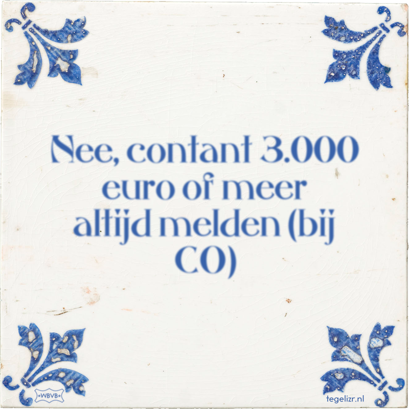 Nee, contant 3.000 euro of meer altijd melden (bij CO) - Online tegeltjes bakken