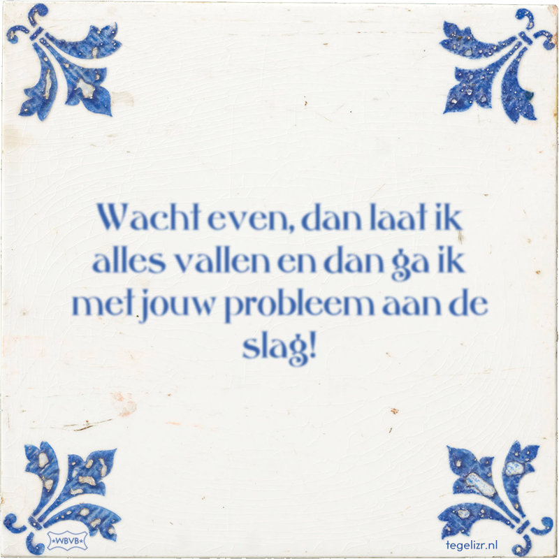 Wacht even, dan laat ik alles vallen en dan ga ik met jouw probleem aan de slag! - Online tegeltjes bakken